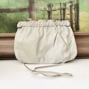 Vintage Y2K Gray Vegan Clutch Long Strap Flex Frame Closure Gathered Body Boho